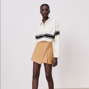 ZARA FAUX LEATHER WRAP FRONT SKORT TAUPE BROWN MEDIUM